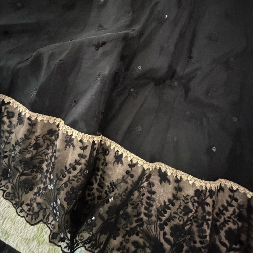 Pakistani Designer Black Dress Gown with Gold Accents - Picture 16 of 16